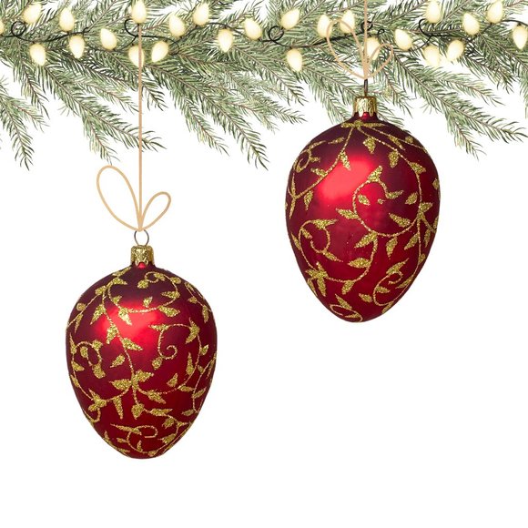 World Market Red Glass Egg Christmas Ornament 5 Inches From Poland New With Tag - Picture 1 of 10